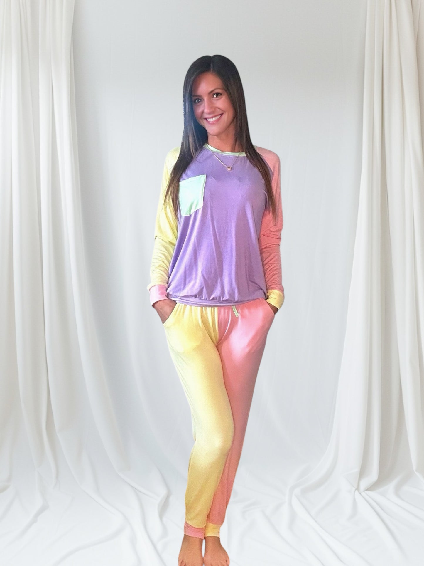 Color Block Yellow & Pink Adult Bamboo Joggers