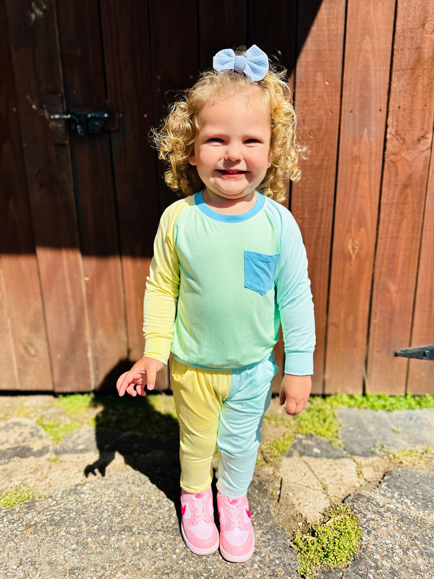 Color Block Green & Blue Bamboo Jogger Set