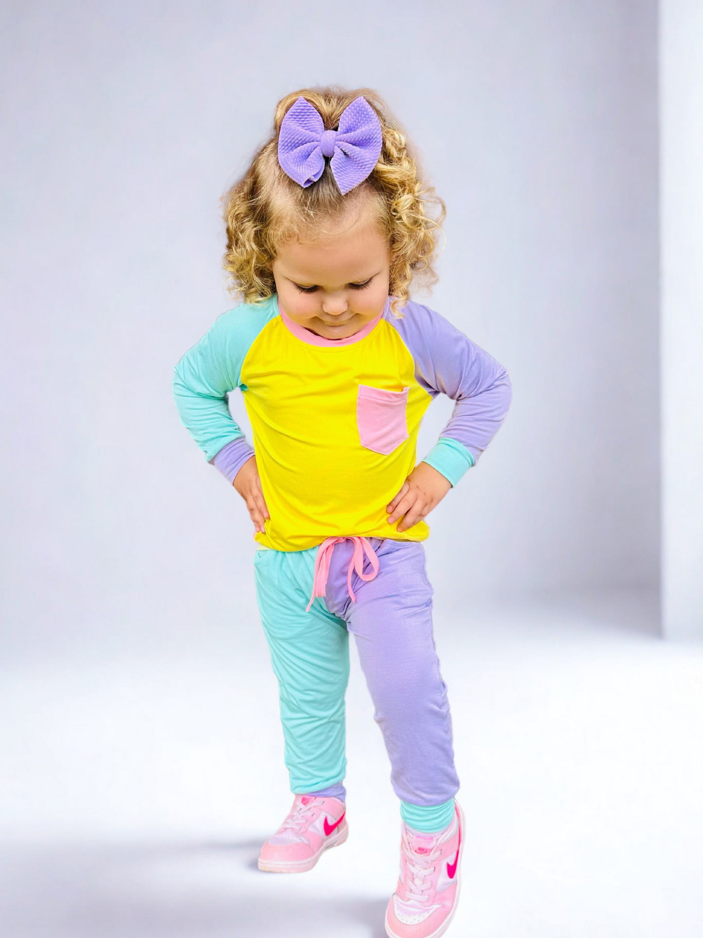 Color Block Yellow & Pink Bamboo Jogger Set
