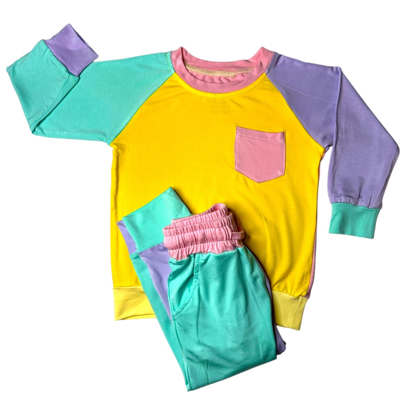Color Block Yellow & Pink Bamboo Jogger Set