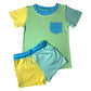 Color Block Green & Blue Bamboo Pocket Tee & Short Set