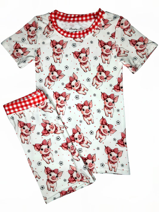 Plaid Pigs Short Sleeve & Shorts Bamboo Two Piece Set