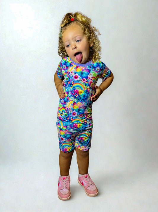 Rainbow Flutters Bamboo Two Piece Short Sleeve & Short Set