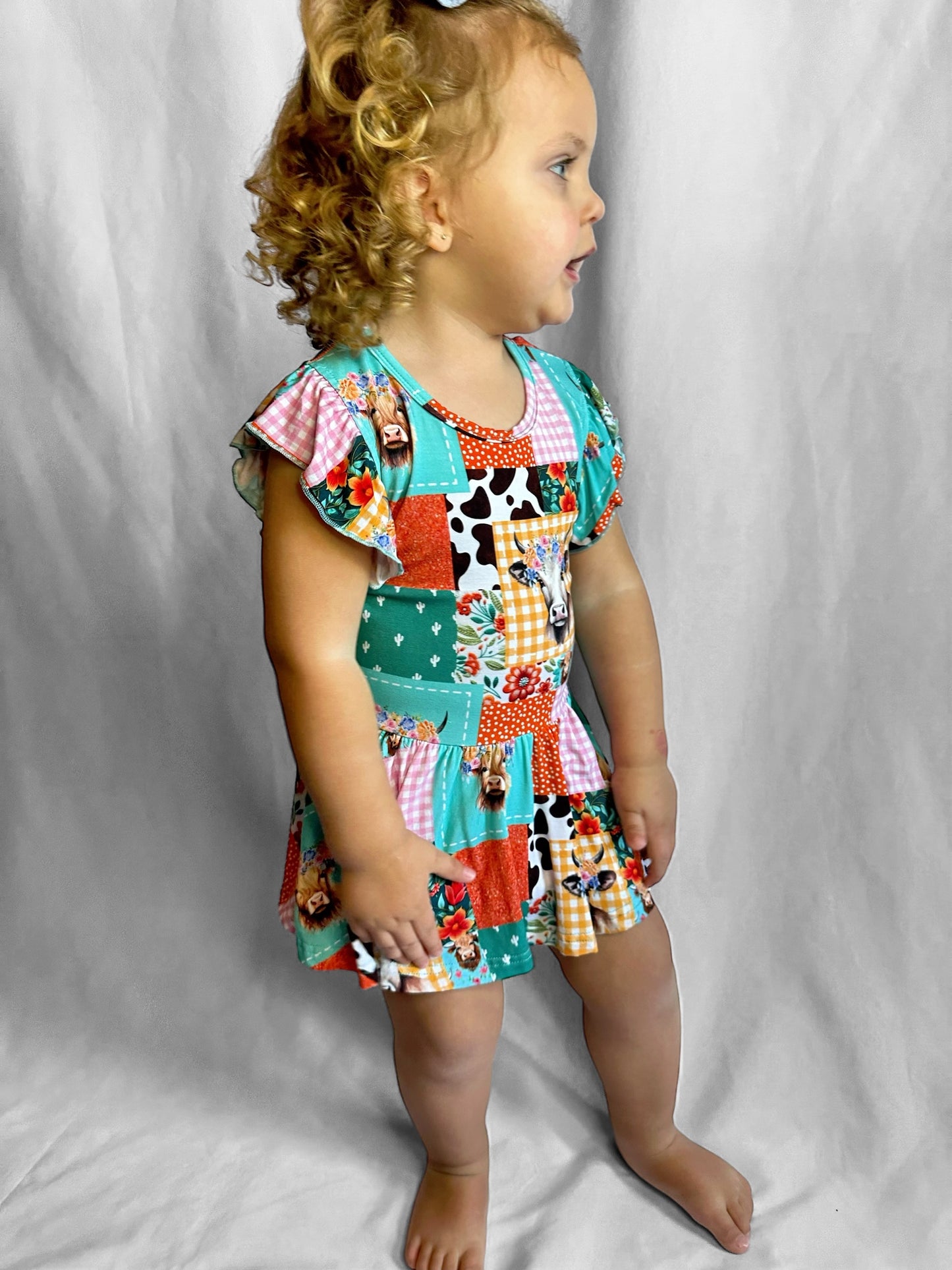 Patchwork Pasture Bamboo Twirl Dress with Bodysuit & Snaps