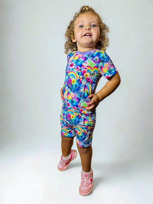 Rainbow Flutters Bamboo Two Piece Short Sleeve & Short Set