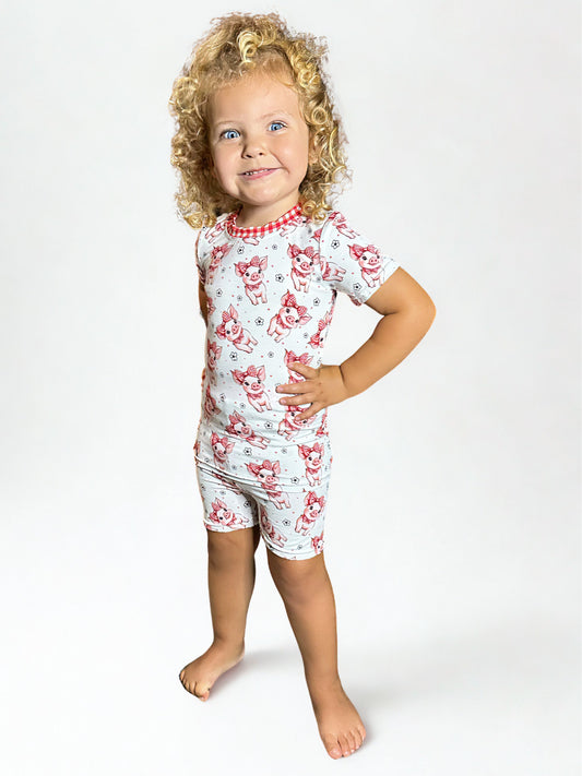 Plaid Pigs Short Sleeve & Shorts Bamboo Two Piece Set