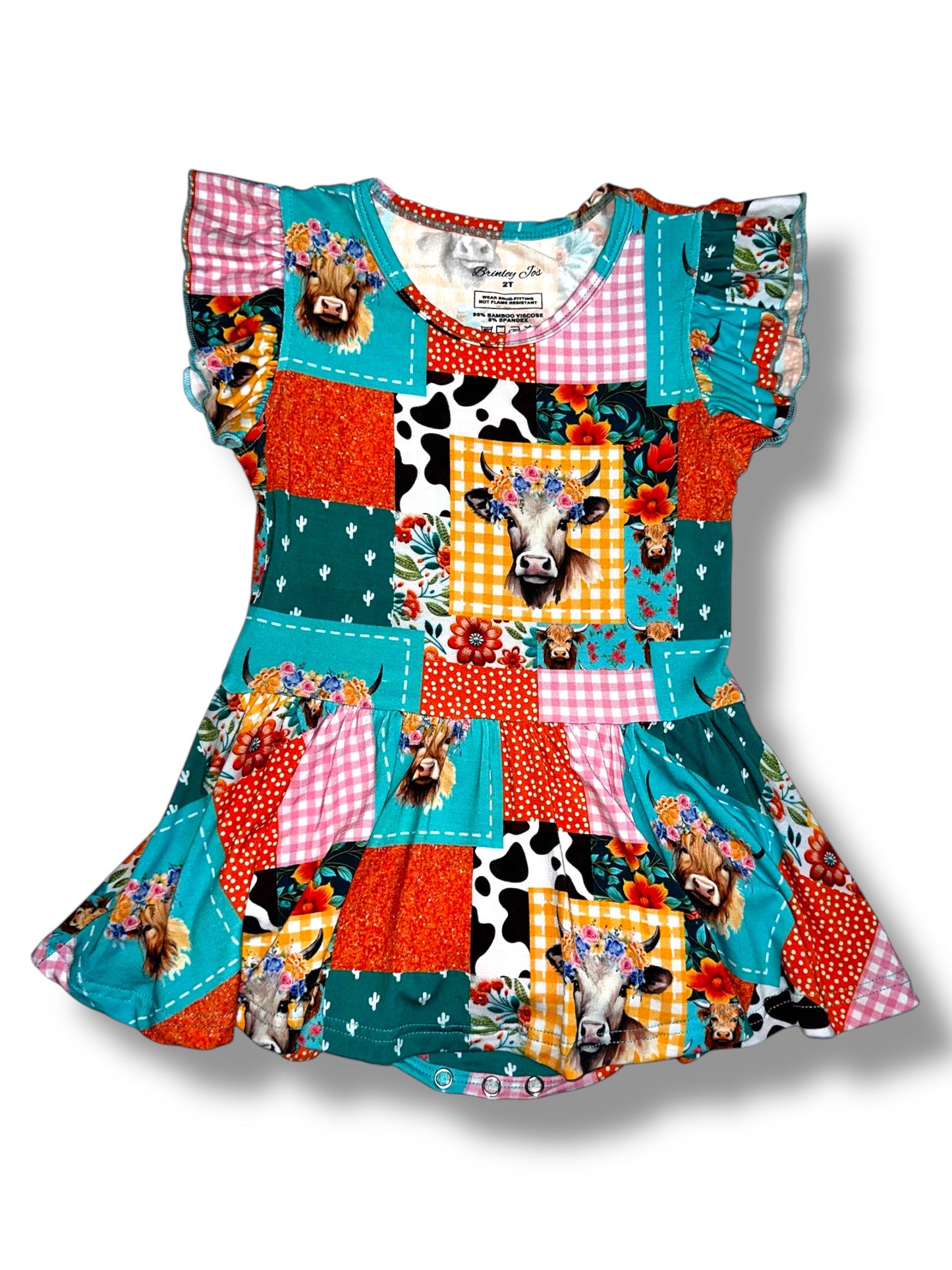 Patchwork Pasture Bamboo Twirl Dress with Bodysuit & Snaps