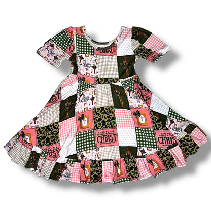 I Can Do All Things Through Christ Pink Camo Bamboo Twirl Dress