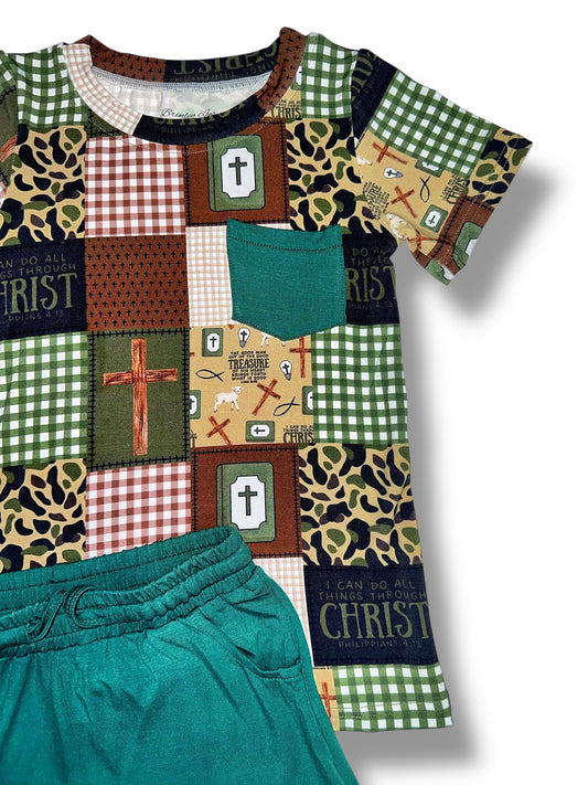 I Can Do All Things Through Christ Camo Bamboo Pocket Tee & Short Set