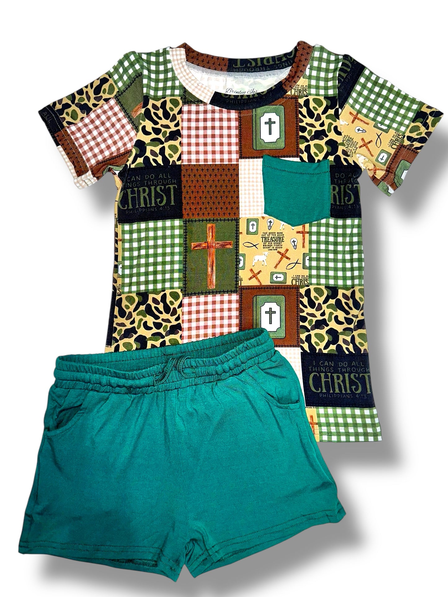 I Can Do All Things Through Christ Camo Bamboo Pocket Tee & Short Set